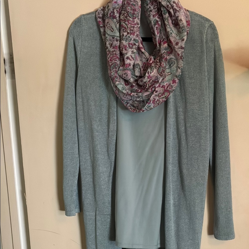 NWOT J. Jill Blue Long Perfect Tank, Sweater and Infinity Scarf